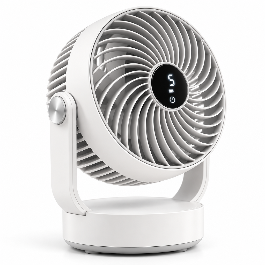 Talvexiq™ AirArc S5 USB Desk Fan – Rechargeable 5-Speed Personal Fan with Digital Display, USB-C Charging & Adjustable Tilt