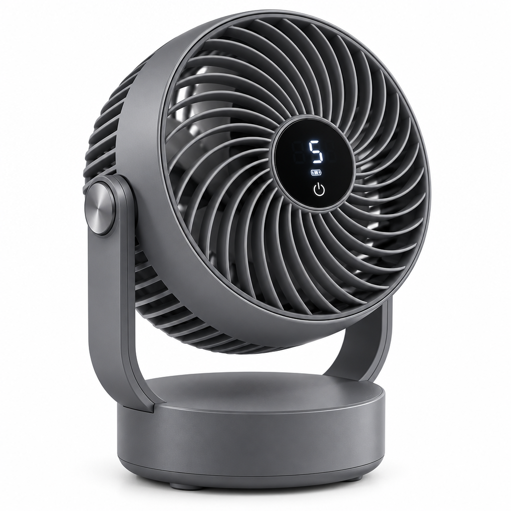 Talvexiq™ AirArc S5 USB Desk Fan – Rechargeable 5-Speed Personal Fan with Digital Display, USB-C Charging & Adjustable Tilt