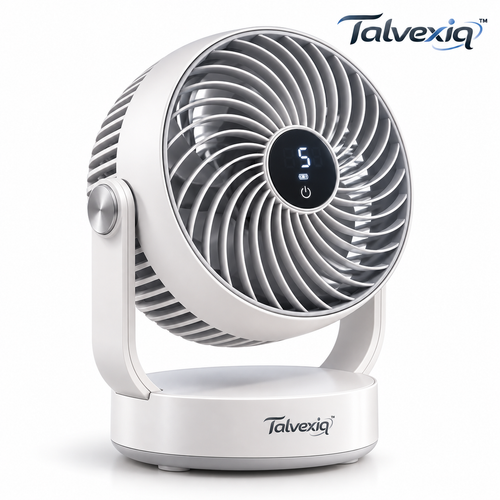 Talvexiq™ AirArc S5 USB Desk Fan – Rechargeable 5-Speed Personal Fan with Digital Display, USB-C Charging & Adjustable Tilt