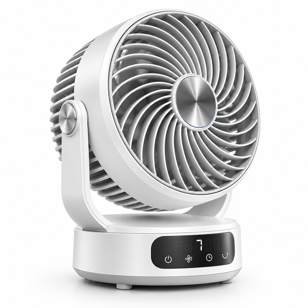 Talvexiq™ AirOrbit S7 Oscillating Desk Fan – 7-Speed Rechargeable Air Circulator with 90° Oscillation, Timer & Digital Display