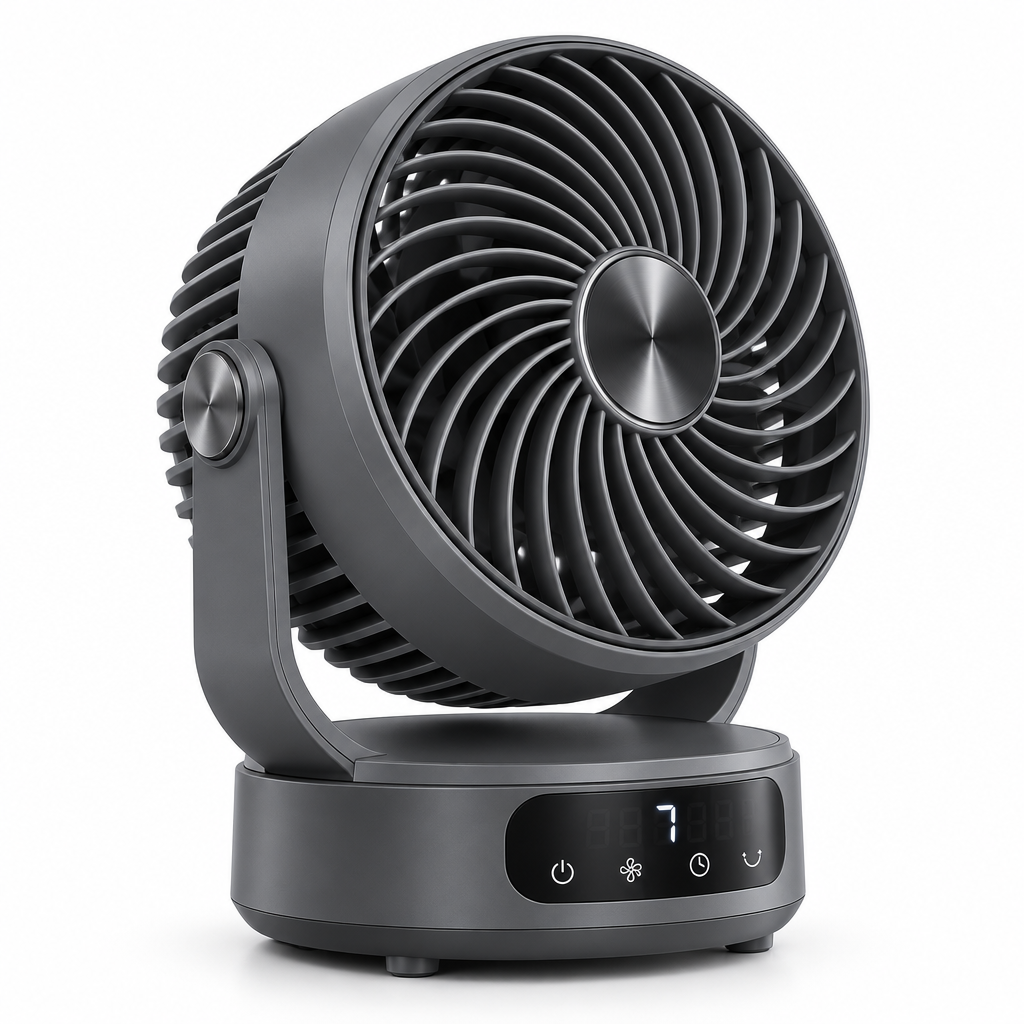 Talvexiq™ AirOrbit S7 Oscillating Desk Fan – 7-Speed Rechargeable Air Circulator with 90° Oscillation, Timer & Digital Display