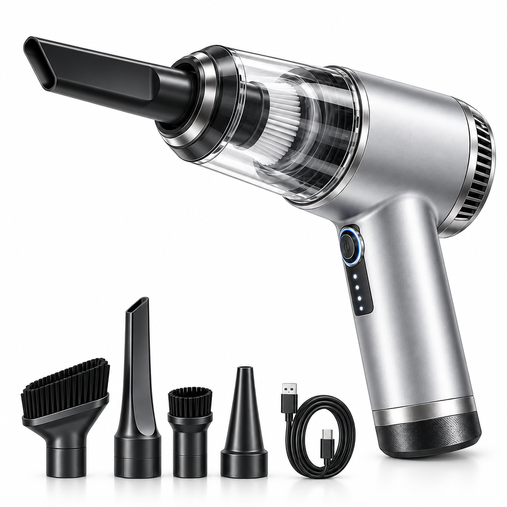Talvexiq™ DustJet H2 Handheld Vacuum & Air Duster – Rechargeable 2-Speed Mini Vacuum with Dual-Function Attachments