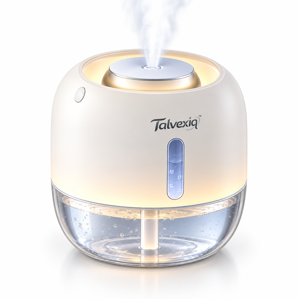 Talvexiq™ MistPebble 12 Portable Mini Humidifier – 12 oz USB-C Cool Mist Desktop Humidifier with Night Light