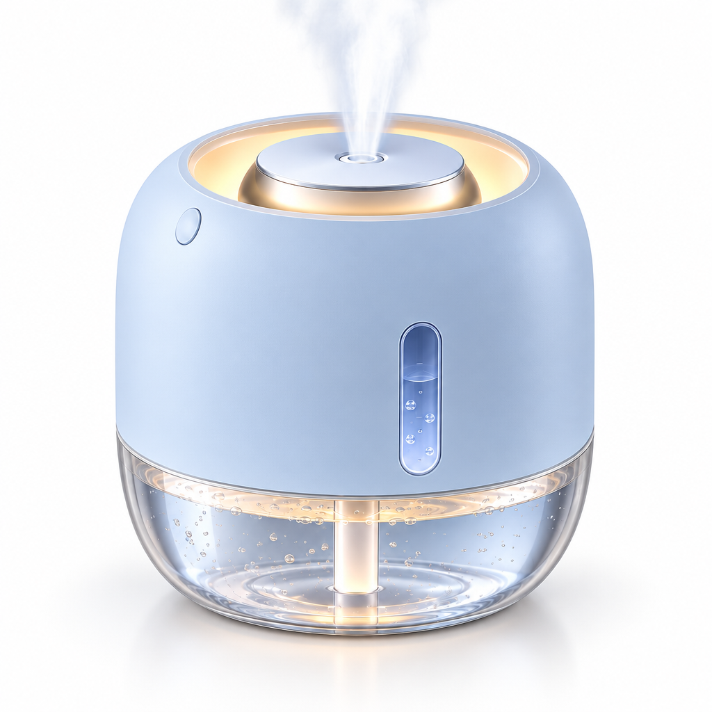 Talvexiq™ MistPebble 12 Portable Mini Humidifier – 12 oz USB-C Cool Mist Desktop Humidifier with Night Light