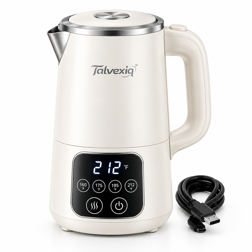 Talvexiq™ HeatCup 14 Mini Electric Kettle – 14 oz Travel Kettle with 4 Temperature Presets, Keep-Warm Mode & Auto Shutoff
