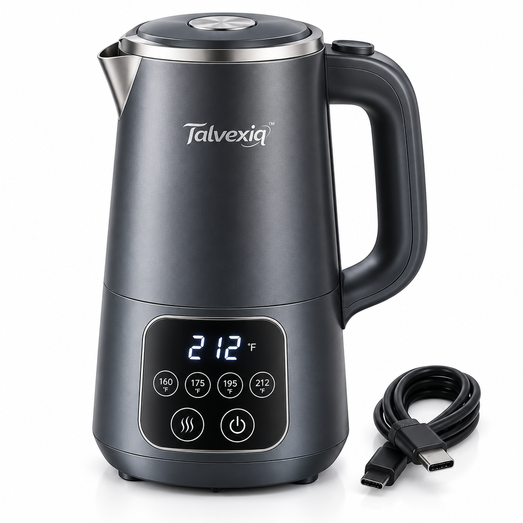 Talvexiq™ HeatCup 14 Mini Electric Kettle – 14 oz Travel Kettle with 4 Temperature Presets, Keep-Warm Mode & Auto Shutoff